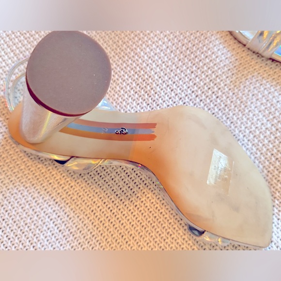 SAM EDELMAN Kia Leather Silver Block Heel Sandals Strappy Chunky Heels - Picture 9 of 11